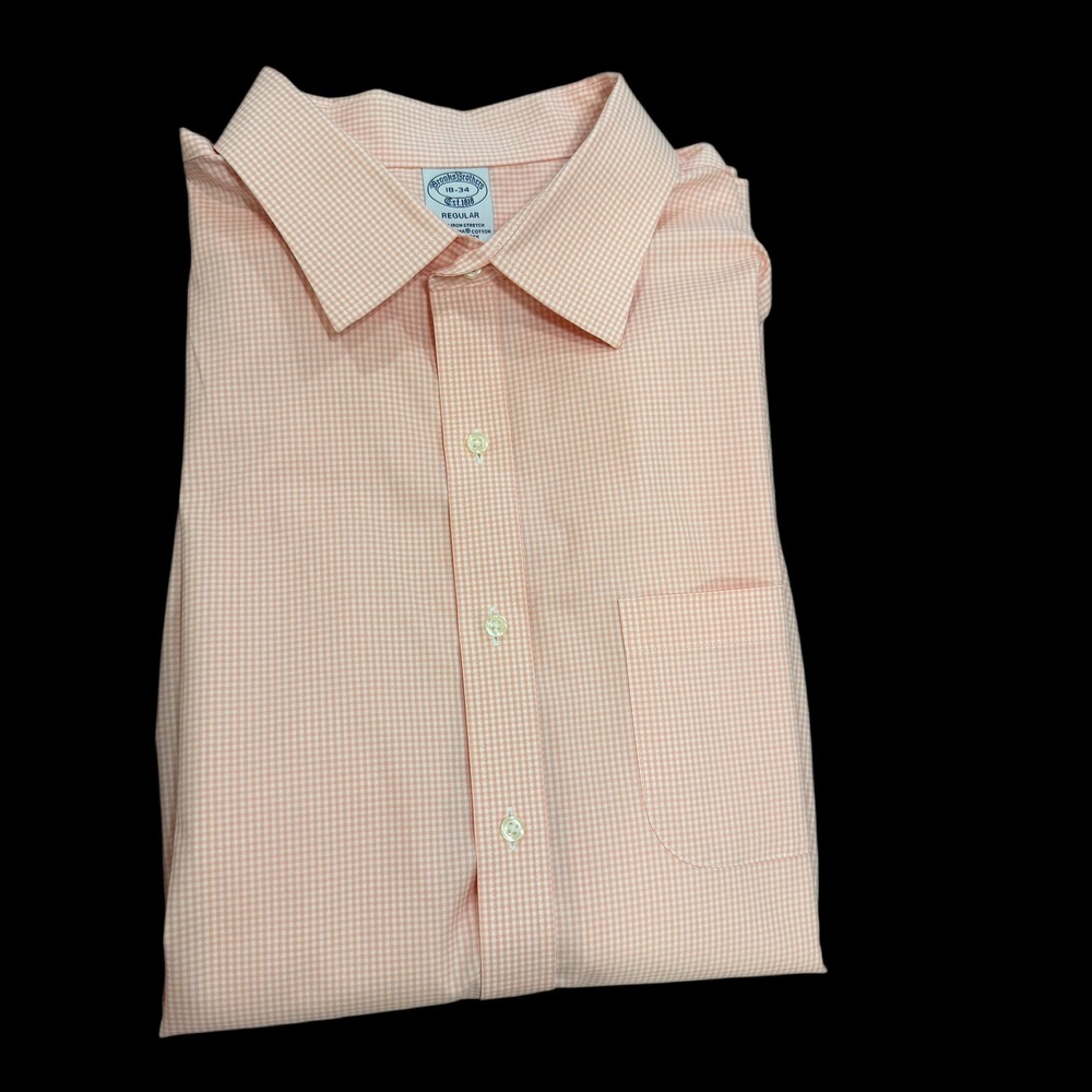 Brooks Brothers Men Gingham Long Sleeve Button Up 18 34 Regular Suprima Cotton